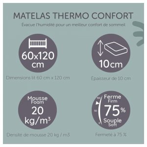 Matelas bébé thermo confort 60x120 cm Tineo