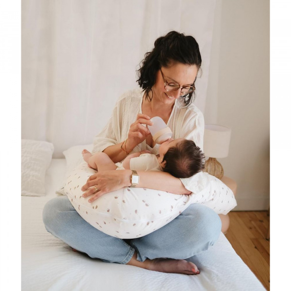 Coussin de maternité et d'allaitement jersey coton ecru / hérissons Tineo