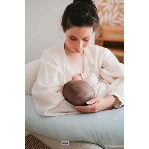 Coussin de maternité et d'allaitement jersey coton vert d'eau / etoiles Tineo