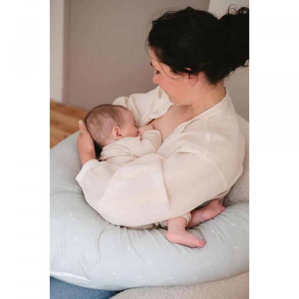 Coussin de maternité et d'allaitement jersey coton vert d'eau / etoiles Tineo