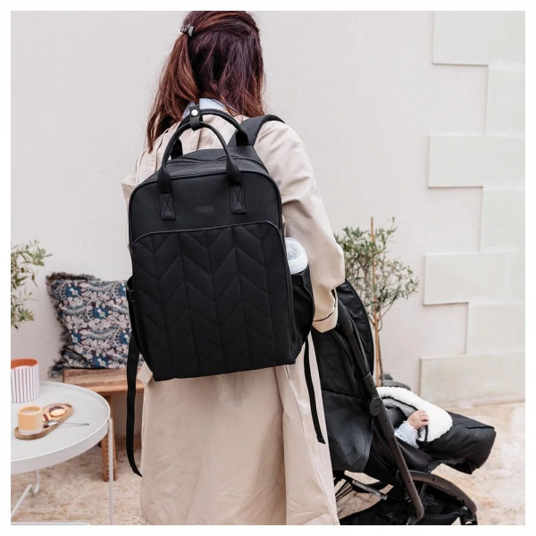 Sac à dos à langer matelassé noir Tineo