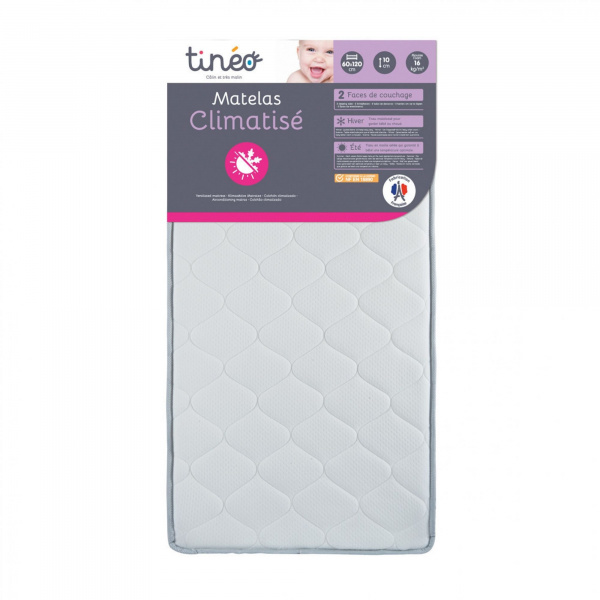 Pack matelas climatisé + alèse blanc + drap housse blanc - 60 x 120 cm Tineo