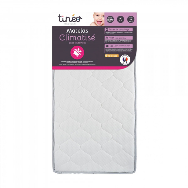 Pack matelas climatisé + alèse blanc + drap housse blanc - 70 x 140 cm Tineo