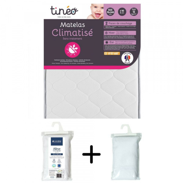 Les imparfaits - pack matelas climatisé + alèse blanc + drap housse blanc - 70 x 140 cm Tineo