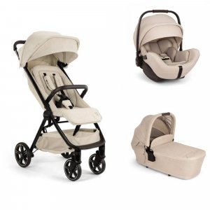 Poussette trio trvl lx mica + siège auto arra flex biscotti + nacelle lytl biscotti - collection bmw - base curv offerte Nuna