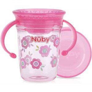 Tasse d'apprentissage 360° avec anses 240ml rose Nuby