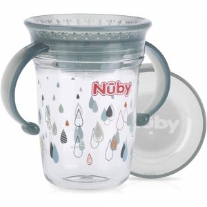 Tasse d'apprentissage 360° avec anses 240ml gris Nuby