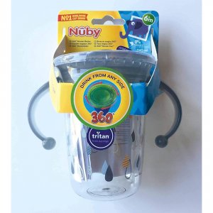 Tasse d'apprentissage 360° avec anses 240ml gris Nuby