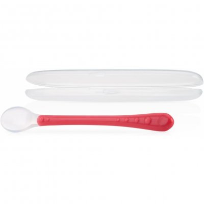 Cuillère longue en silicone doux rose - 6m+