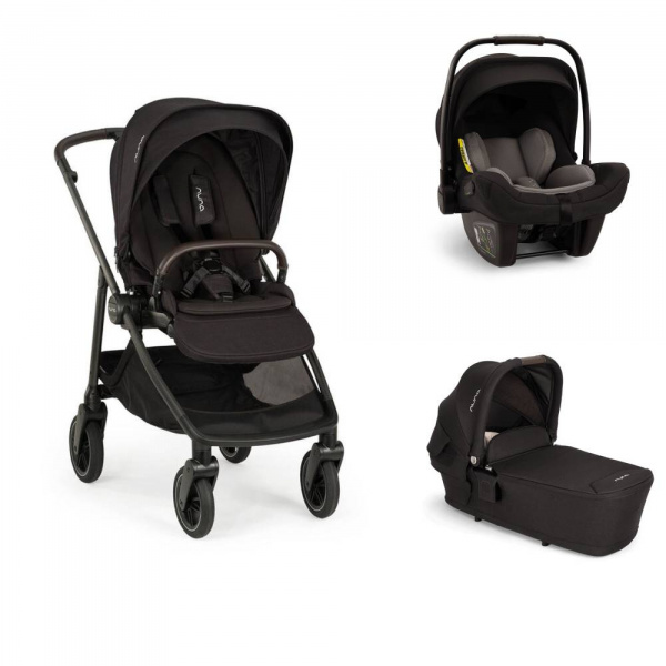 Poussette trio swiv caviar + siège auto pipa next caviar + nacelle lytl caviar - base curv offerte Nuna