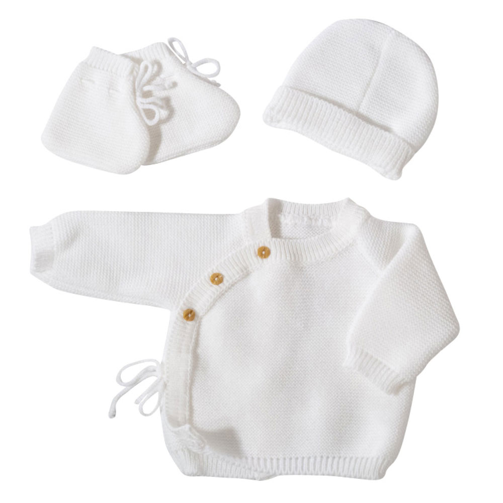 Ensemble, Brassière bébé NAISSANCE, bonnet et chaussons, LAIT, ruban  écru-clair, garçon ou mixte, ensemble bébé laine, layette, modèle, SUR  COMMANDE