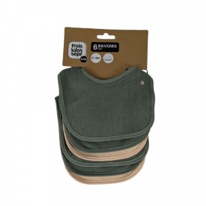 Les imparfaits - lot de 6 bavoirs naissance nid d'abeille unis sauge Trois kilos sept