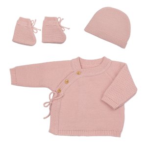 Lot brassière bonnet et chaussons 0-1 mois rose nude Trois kilos sept