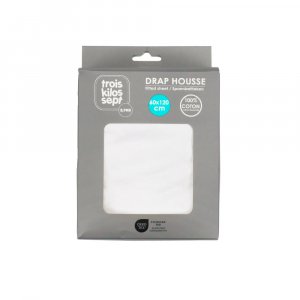 Drap housse blanc 60 x 120 cm Trois kilos sept