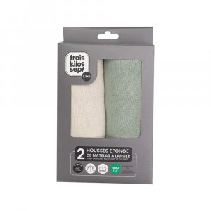 Lot de 2 housses de matelas à langer sable/vert Trois kilos sept
