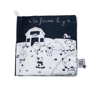 Livre d’éveil noir et blanc à la ferme Trois kilos sept