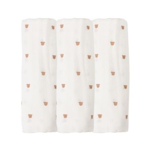 Lot de 3 langes 70 x 70 cm ours moka Trois kilos sept