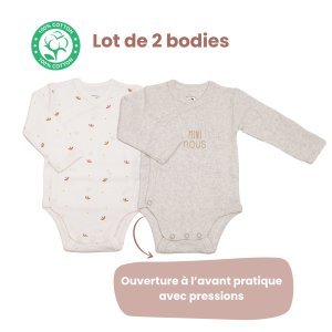 Lot de 2 bodies manches longues prématuré Trois kilos sept