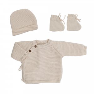 Ensemble naissance bébé brassière, bonnet et chaussons - sable Trois kilos sept