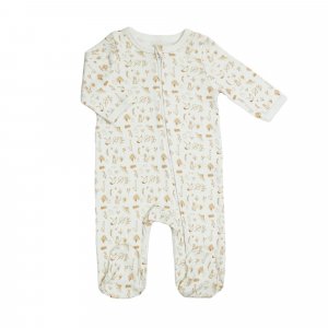 Pyjama coton zip 3 mois aop ecru Trois kilos sept