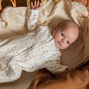 Pyjama coton zip 3 mois aop ecru Trois kilos sept