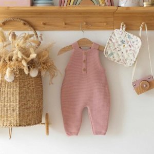 Salopette maille vieux rose 1-3 mois Trois kilos sept