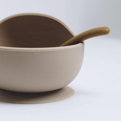 Coffret repas bébé 2 pièces silicone sable et caramel