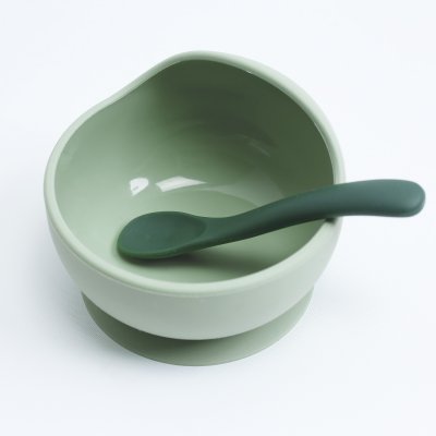 Coffret repas bébé 2 pièces silicone vert sauge et vert sapin