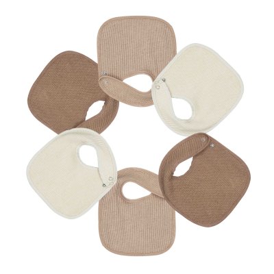 Lot de 6 bavoirs naissance nid d'abeille unis beige & choco