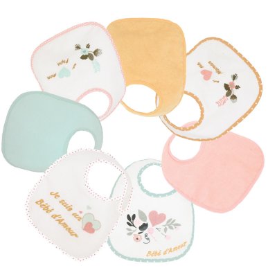 TROIS KILOS SEPT Lot de 7 bavoirs naissance baby love fille