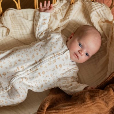 Pyjama coton zip 1 mois aop ecru