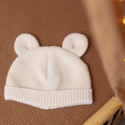 Bonnet bébé maille sable naissance