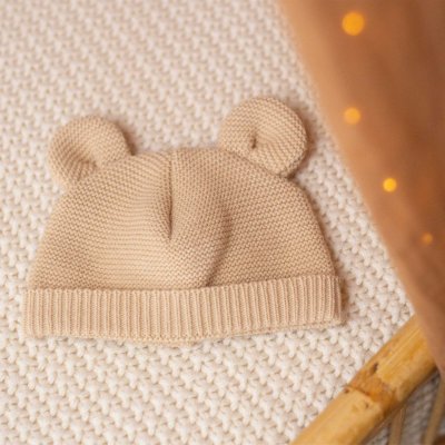 Bonnet bébé maille caramel naissance