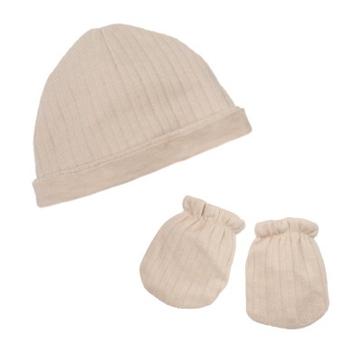 Lot bonnet et moufles sable