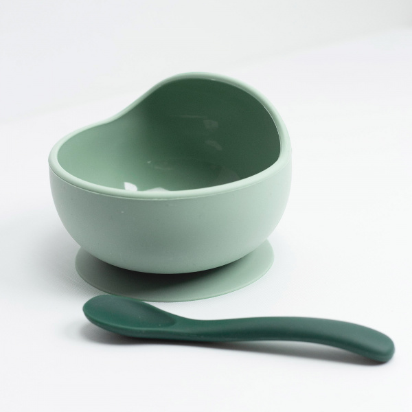 Coffret repas bébé 2 pièces silicone vert sauge et vert sapin Trois kilos sept