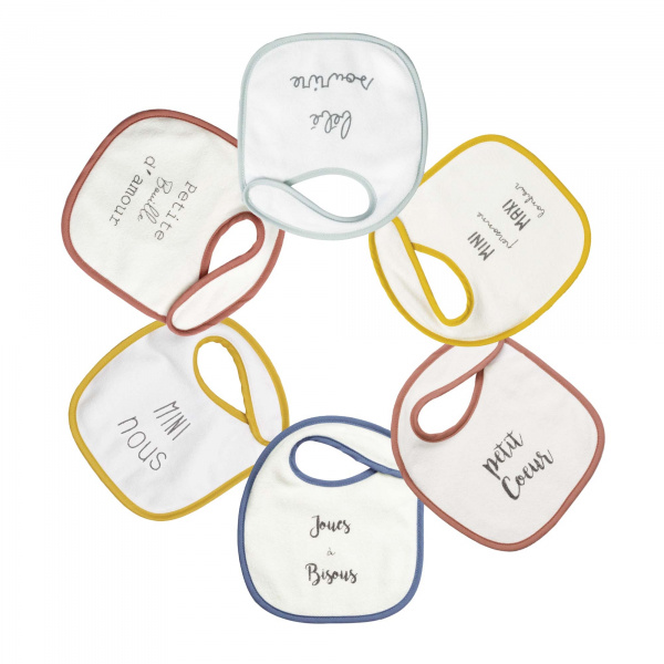Lot de 6 bavoirs mots tendres Trois kilos sept