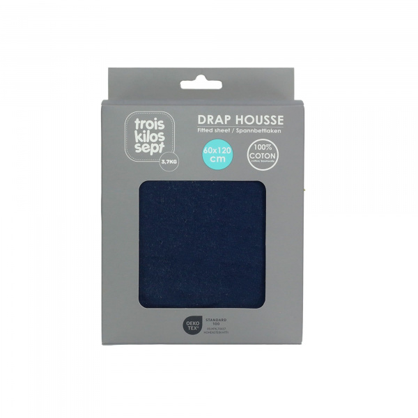 Drap housse marine 70 x 140 cm Trois kilos sept