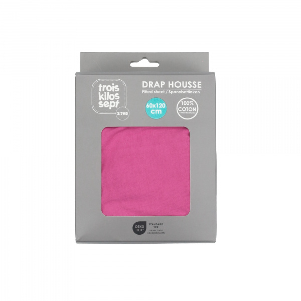 Drap housse framboise 70 x 140 cm Trois kilos sept