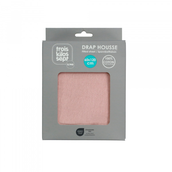 Drap housse vieux rose 70 x 140 cm Trois kilos sept