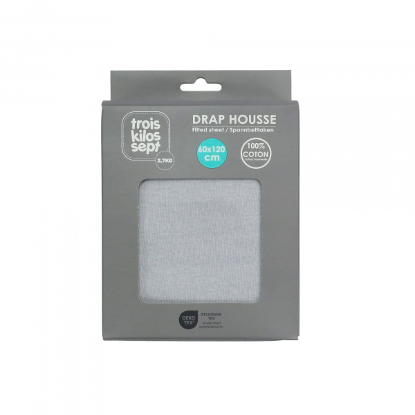 Drap housse gris 70 x 140 cm Trois kilos sept
