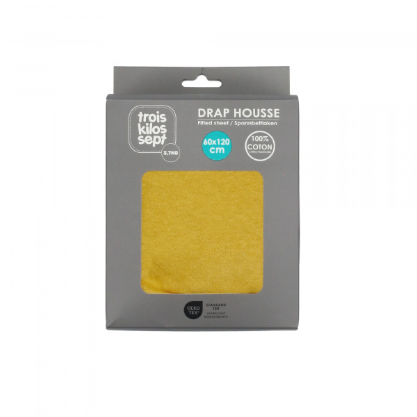 Drap housse moutarde 60 x 120 cm Trois kilos sept