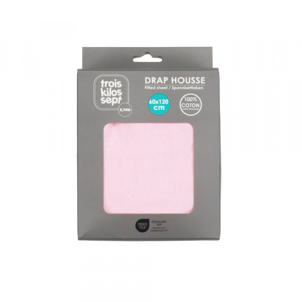 Drap housse rose 60 x 120 cm Trois kilos sept