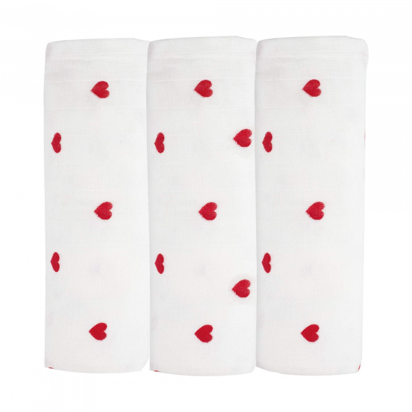Lot de 3 langes coeurs rouge/ blanc Trois kilos sept