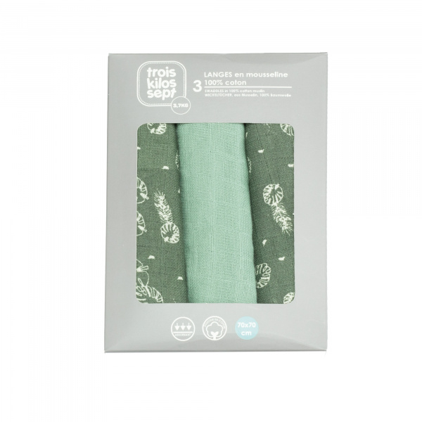 Lot de 3 langes feuille Trois kilos sept