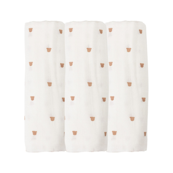 Lot de 3 langes 70 x 70 cm ours moka Trois kilos sept