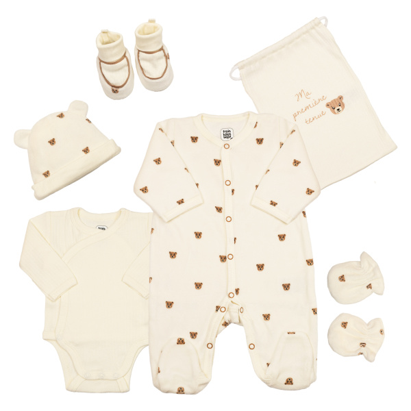 Ensemble naissance 6 pièces 1 mois moka Trois kilos sept