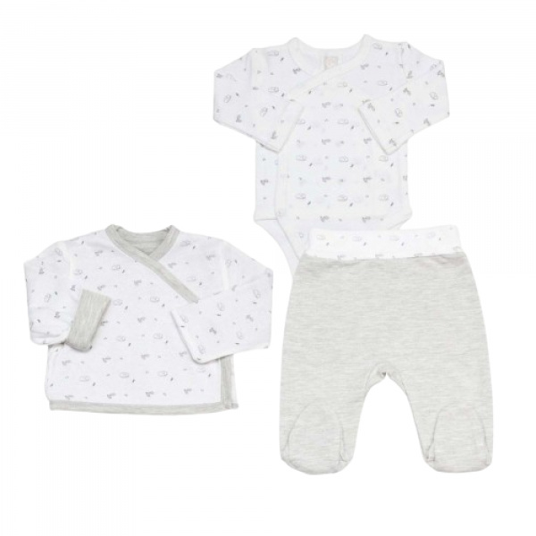 Ensemble naissance 3 pièces 3 mois - gris chiné Trois kilos sept