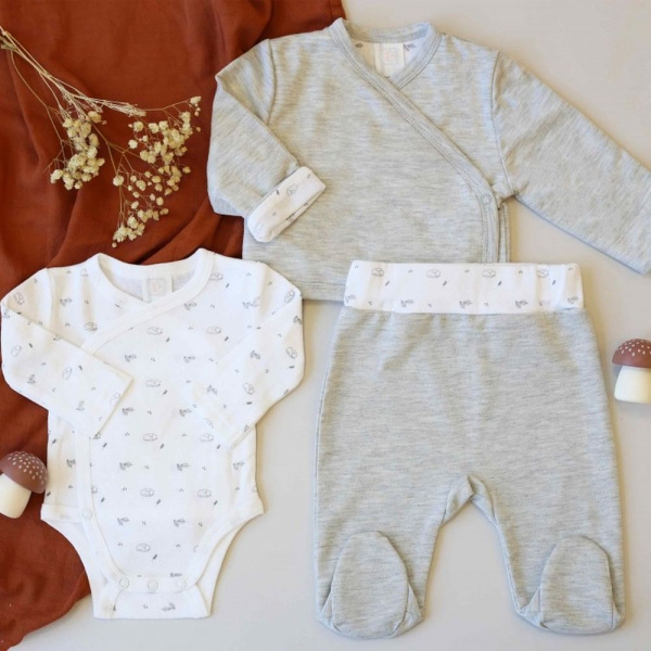 Ensemble naissance 3 pièces 3 mois - gris chiné Trois kilos sept
