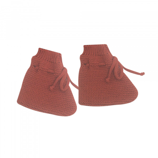 Ensemble naissance bébé brassière, bonnet et chausson - terracotta Trois kilos sept