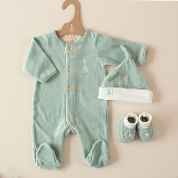 Ensemble de naissance sophie la girafe - vert sauge Trois kilos sept